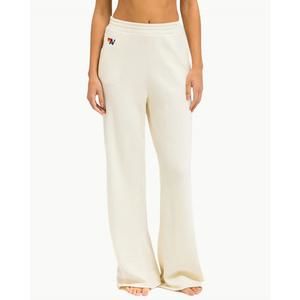 Aviator Nation Cream Wide-Leg Track Pants with Rainbow Logo